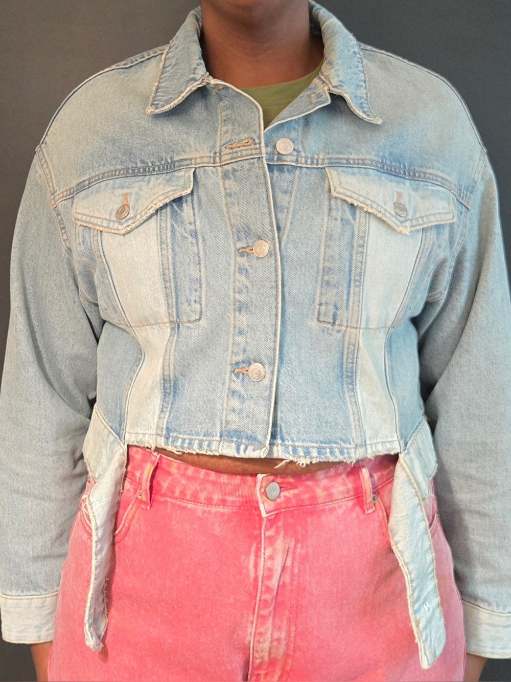 zara | trf cut out denim jacket | cropped | oversized | light wash | size xl